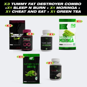 X3 Tummy Fat Destroyer Combo + X1 Sleep N Burn + X1 Moringa + X1 Cheat And Eat + X1 Green Tea